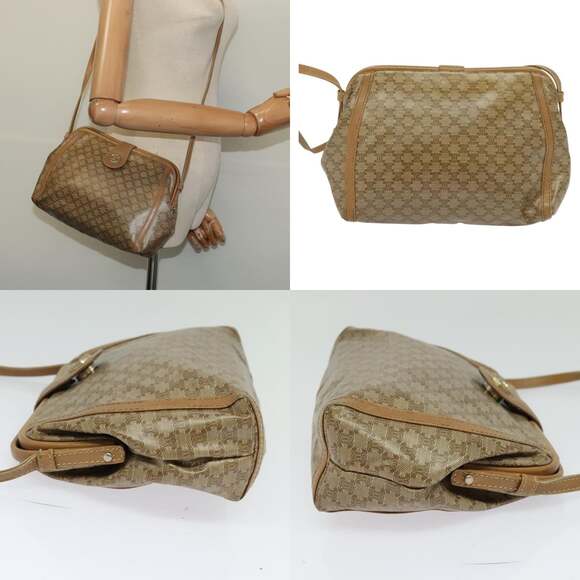 CELINE Macadam Canvas Shoulder Bag Pvc Beige Gold - Picture 11 of 12